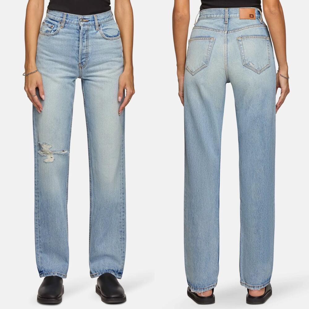 EB Denim NWT High Rise Straight Jeans Women’s Size 27 Highland Distressed Blue